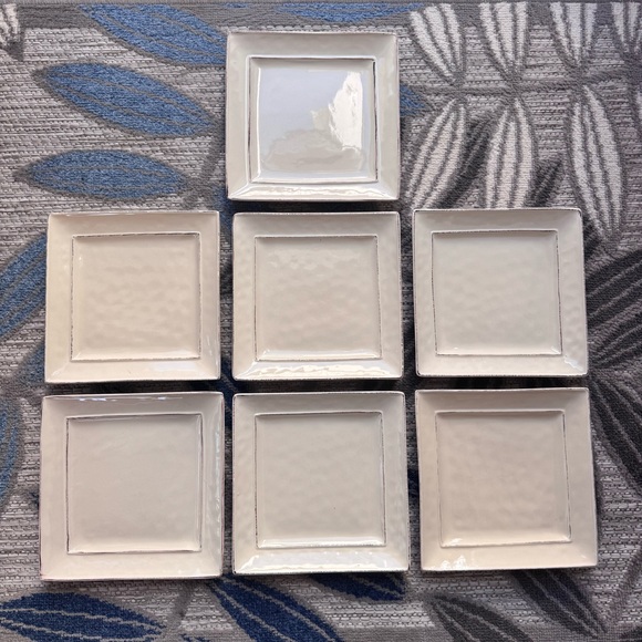 Pier 1 Imports Martillo Crème Brûlée Small Square Plate Set Distressed Off White